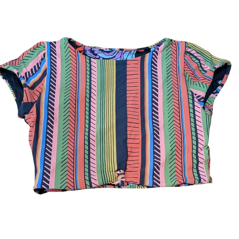 NWT Maaji Womens Reversible Swim Crop Top 2XL Floral Stripe Knot Front Resort